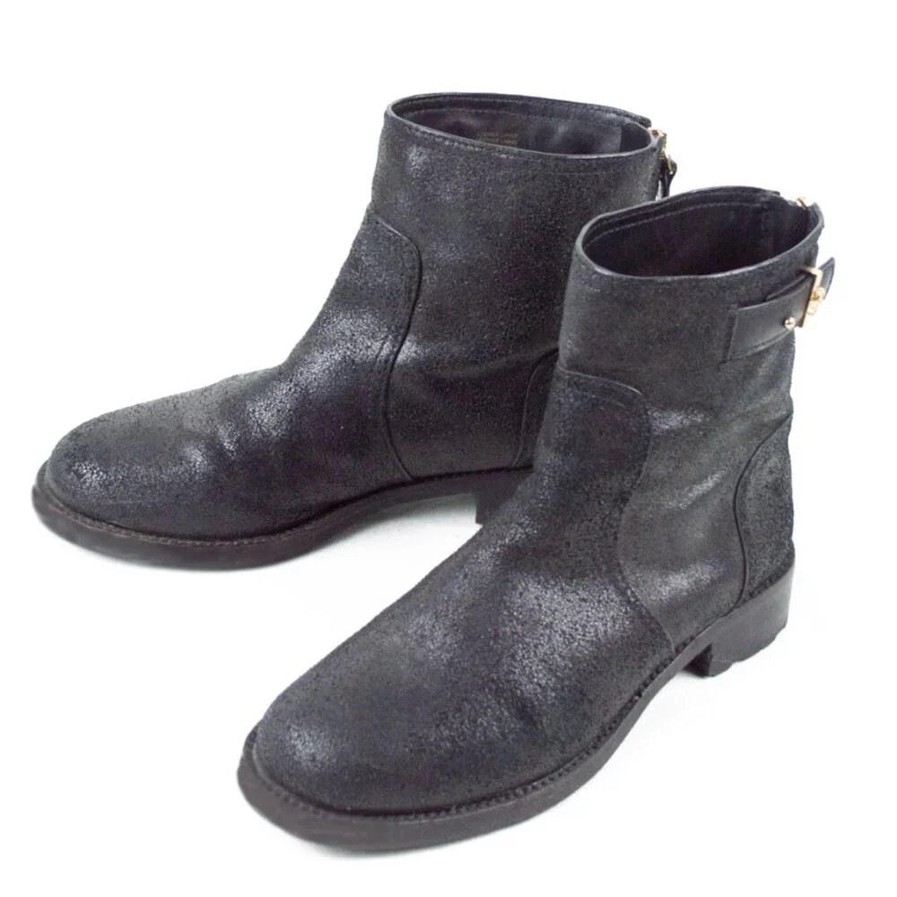 Tory Burch 'Selena' Black Distressed Leather Ankle Biker Boot